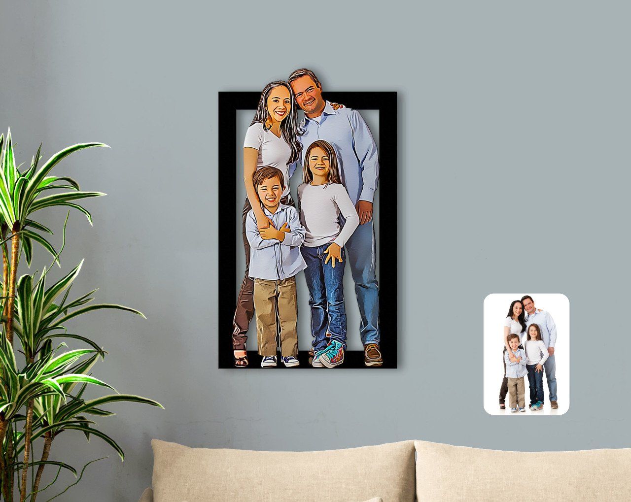 Hand-Made Personalized Family Caricature- 3D Wooden Artwork Signature Arts